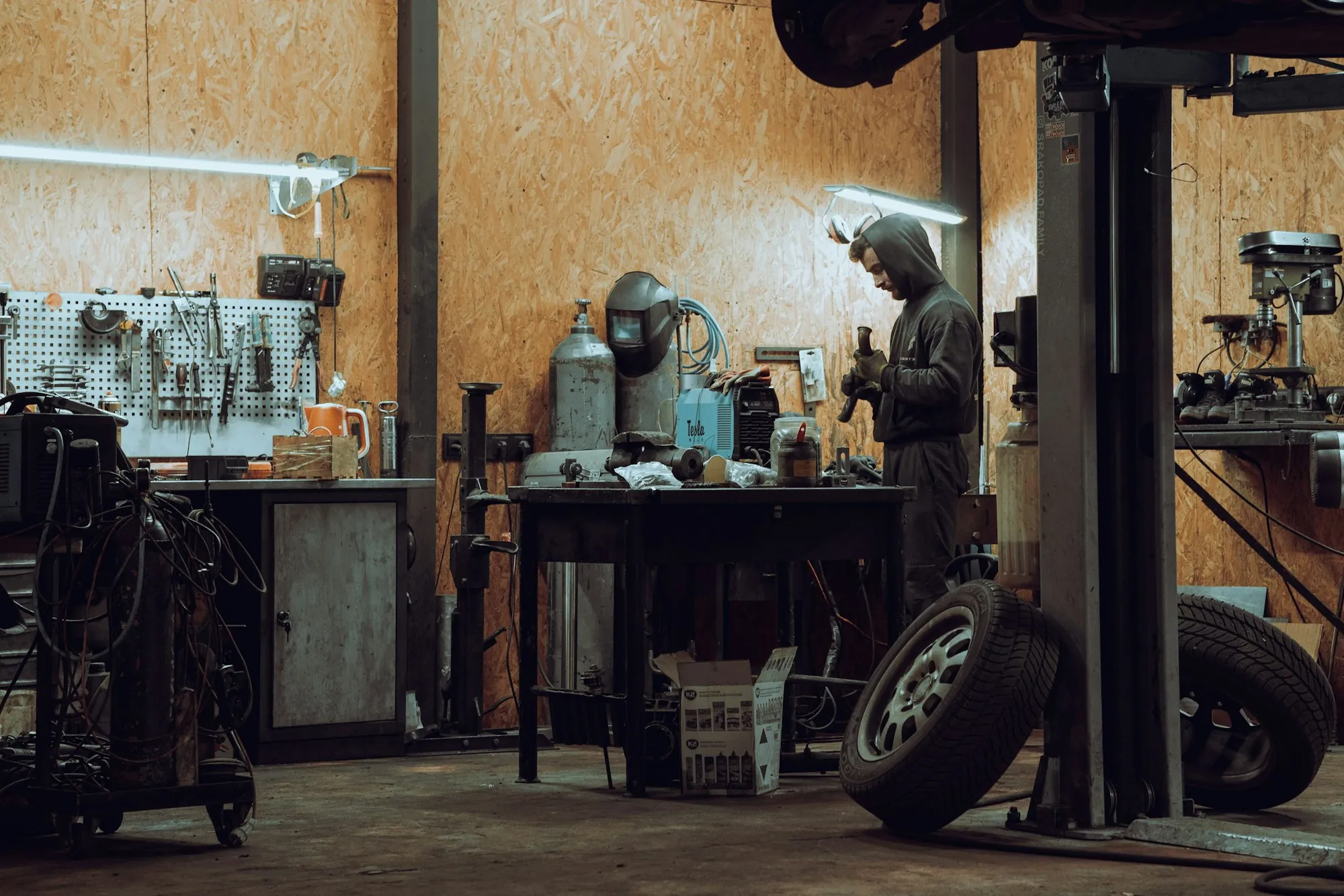 Inside a busy auto repair workshop